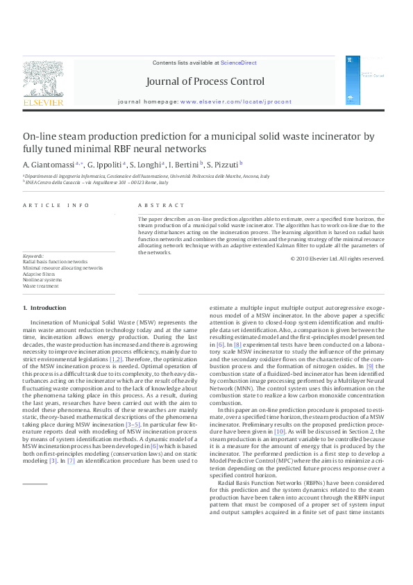  PDF On line Steam Production Prediction For A Municipal Solid Waste 