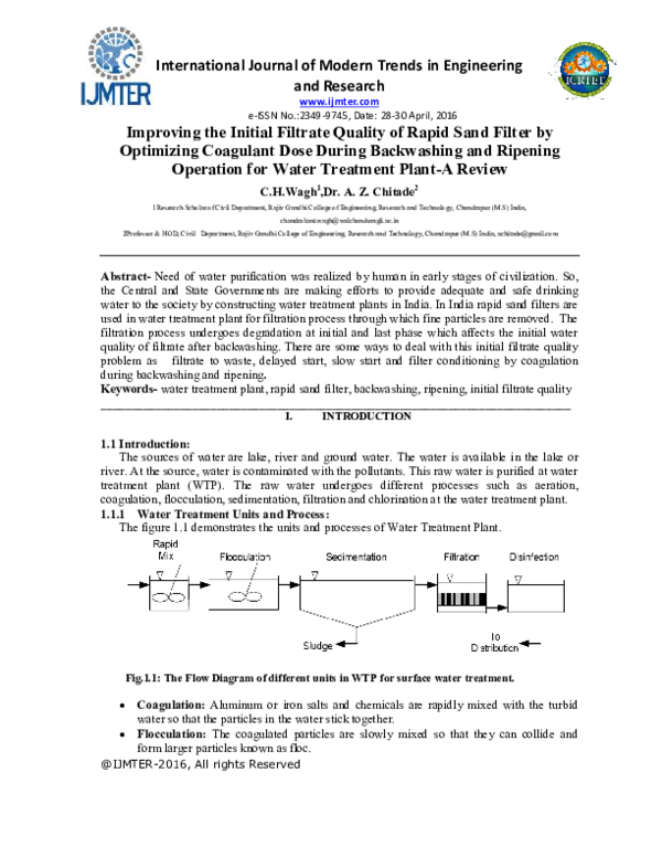 (PDF) Improving the Initial Filtrate Quality of Rapid Sand Filter by