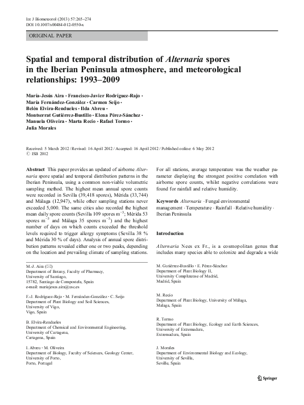 (PDF) Spatial and temporal distribution of Alternaria spores in the ...