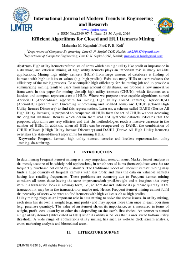 (PDF) Efficient algorithms for closed and hui itemsets mining