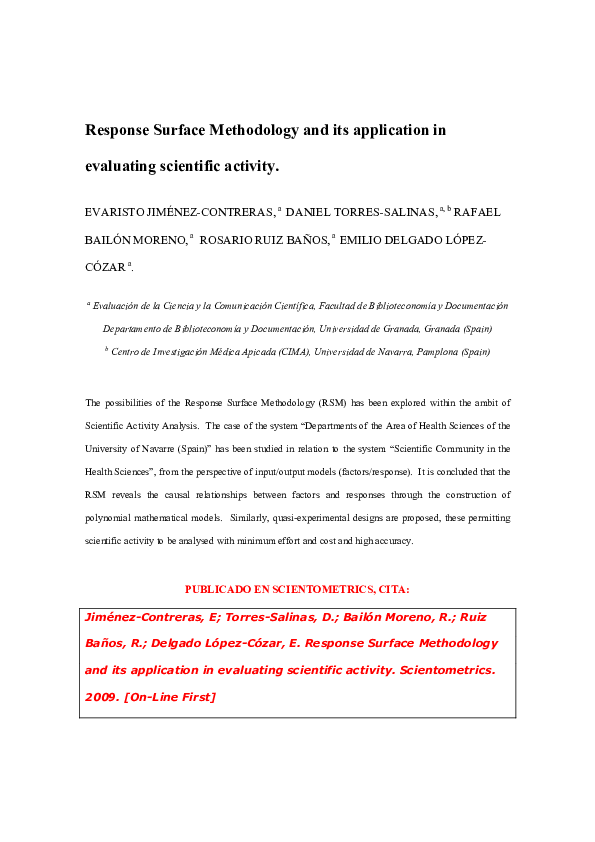 (PDF) Response Surface Methodology and its application in evaluating ...