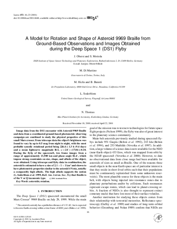 (PDF) A Model for Rotation and Shape of Asteroid 9969 Braille from