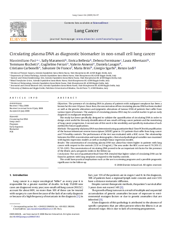 (PDF) Circulating plasma DNA as diagnostic biomarker in non-small cell ...