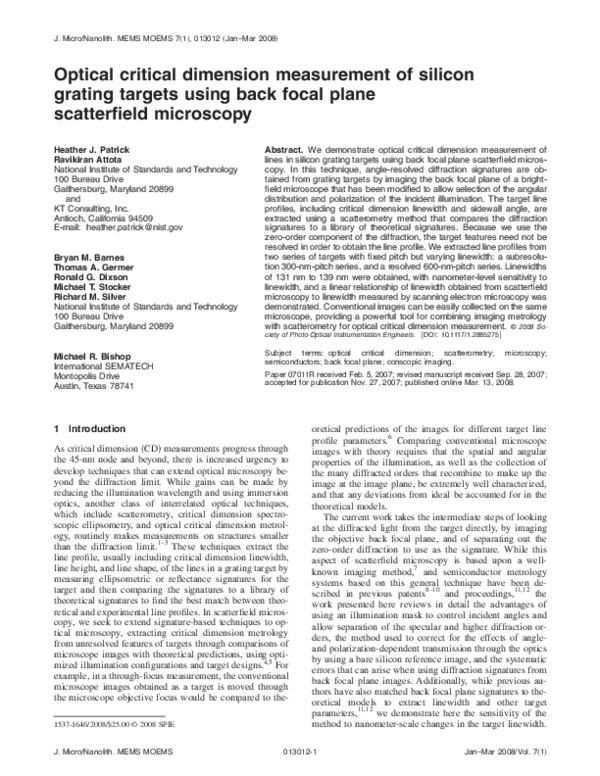 (PDF) Optical critical dimension measurement of silicon grating targets ...