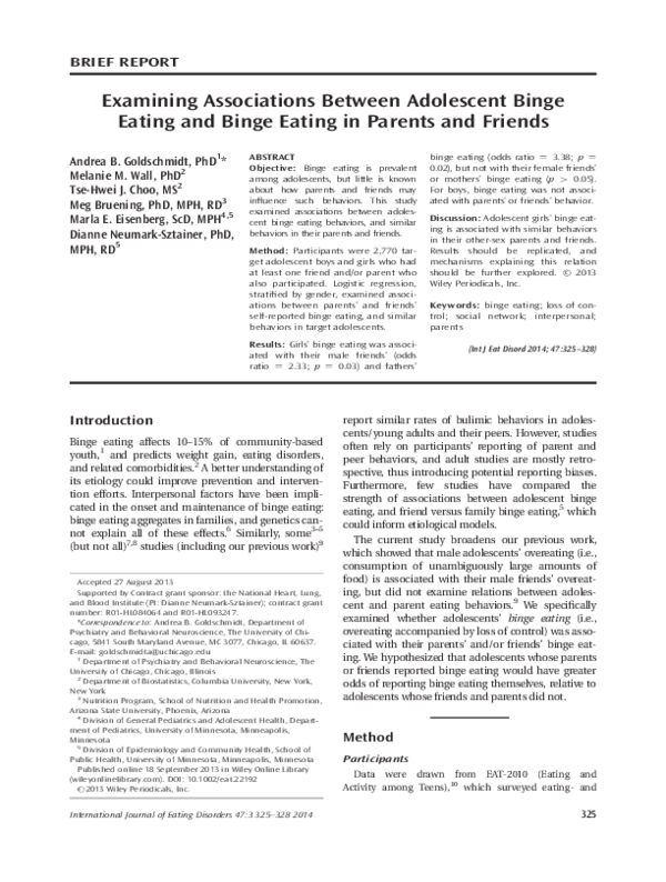 (PDF) Examining associations between adolescent binge eating and binge ...