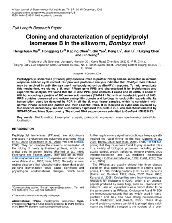 (PDF) Cloning and characterization of peptidylprolyl isomerase B in the ...