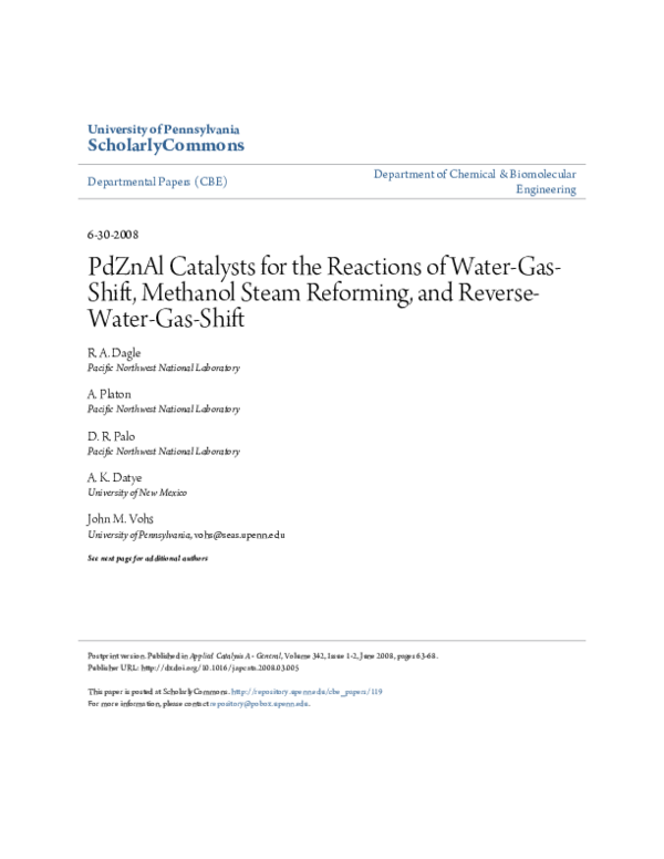 (PDF) PdZnAl catalysts for the reactions of water-gas-shift, methanol ...