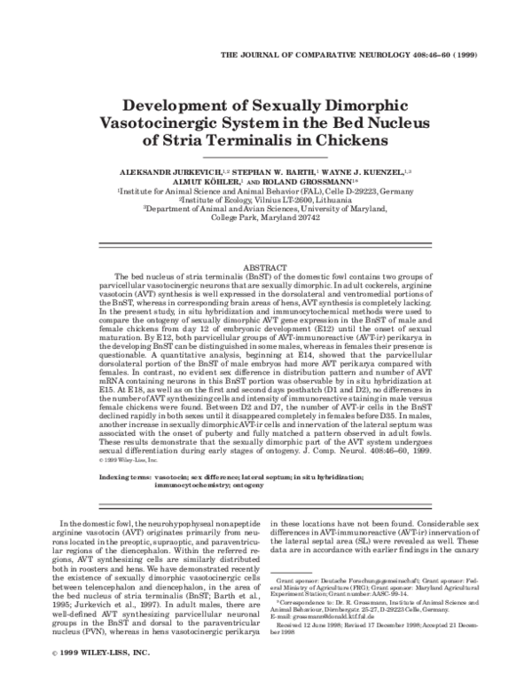 (PDF) Development of sexually dimorphic vasotocinergic system in the ...