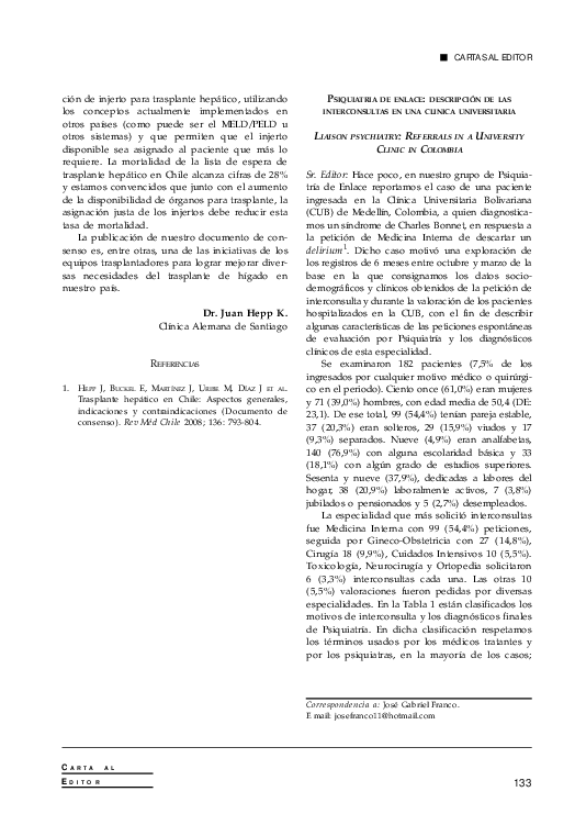 (PDF) PSIQUIATRIA DE ENLACE DESCRIPCIÓN DE LAS INTERCONSULTAS EN UNA