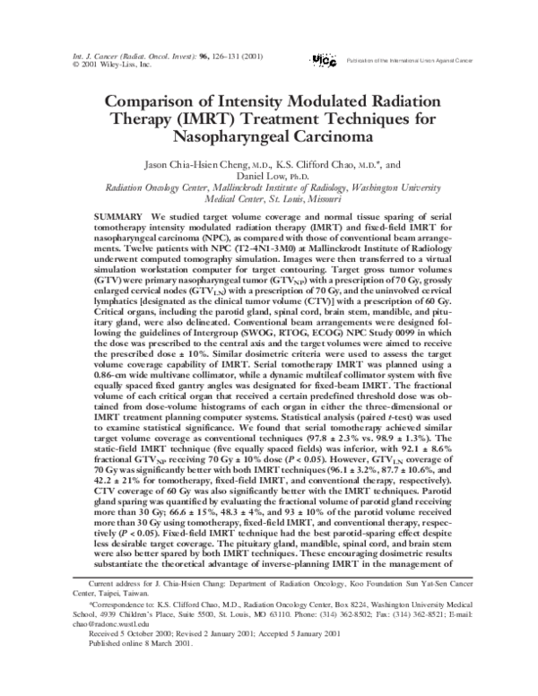 (PDF) Comparison of intensity modulated radiation therapy (IMRT ...