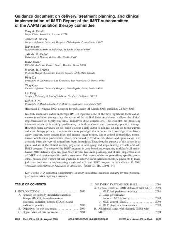 (PDF) Guidance document on delivery, treatment planning, and clinical ...