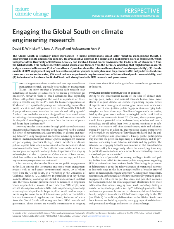 (PDF) Engaging the Global South on climate engineering research