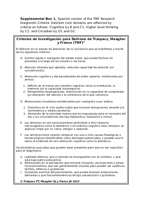 (DOC) Criterios de Investigación para Delirium de Trzepacz, Meagher y Franco (TMF) José G