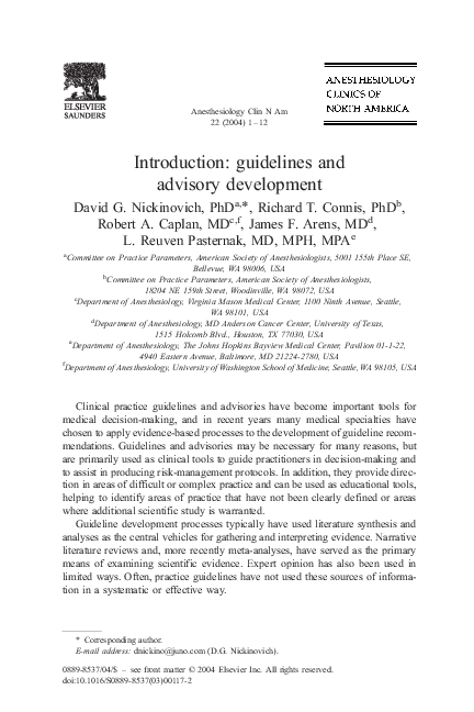 (PDF) Introduction: guidelines and advisory development