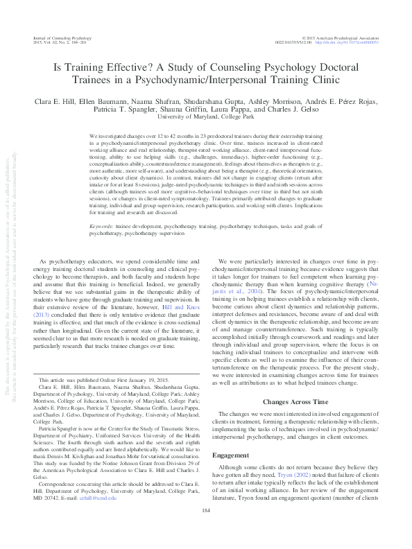 (PDF) Is Training Effective? A Study of Counseling Psychology Doctoral ...