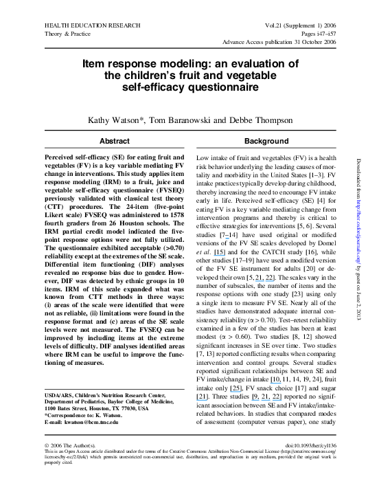 (PDF) Item response modeling an evaluation of the children's fruit and