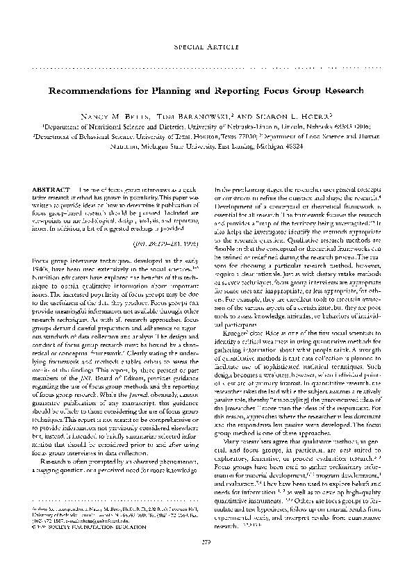 (PDF) Recommendations for Planning and Reporting Focus Group Research