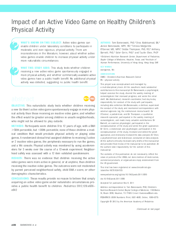 Impact of an Active Video Game on Healthy Children's Physical Activity
