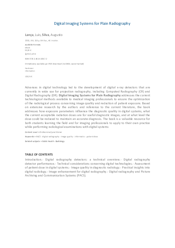 (PDF) Digital Imaging Systems for Plain Radiography Augusto Silva