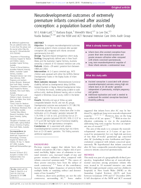 (PDF) Neurodevelopmental outcomes of extremely premature infants ...