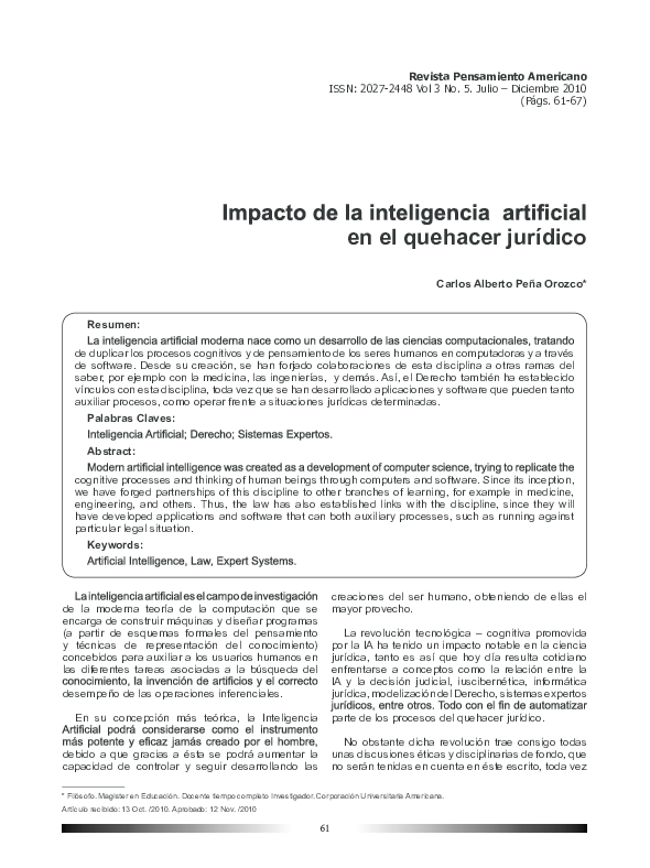 (PDF) Impacto de la inteligencia artificial en el quehacer juridico