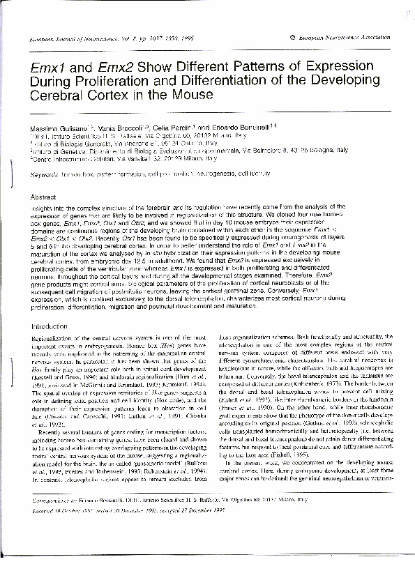 (PDF) Emx1 and Emx2 Show Different Patterns of Expression During ...