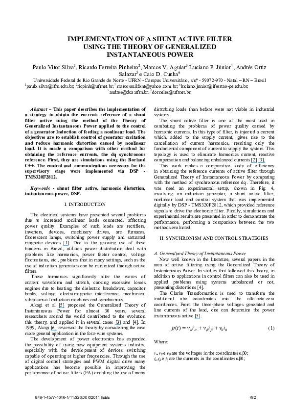 (PDF) Implementation of a shunt active filter using the Theory of