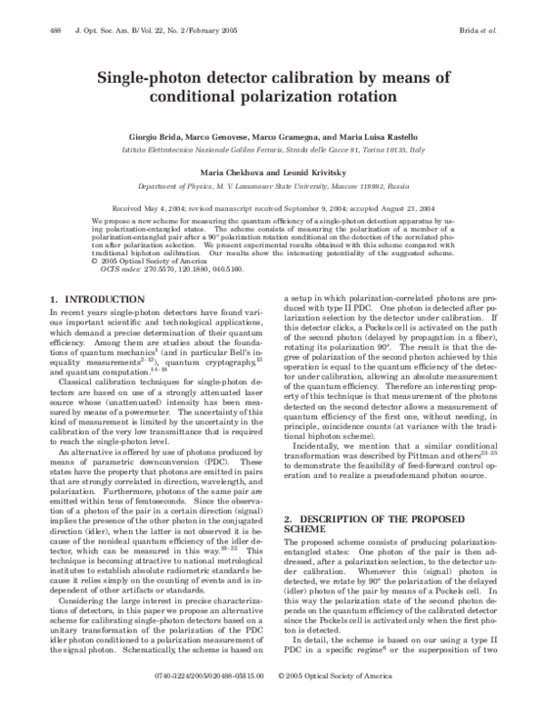(PDF) Single-photon detector calibration by means of conditional ...