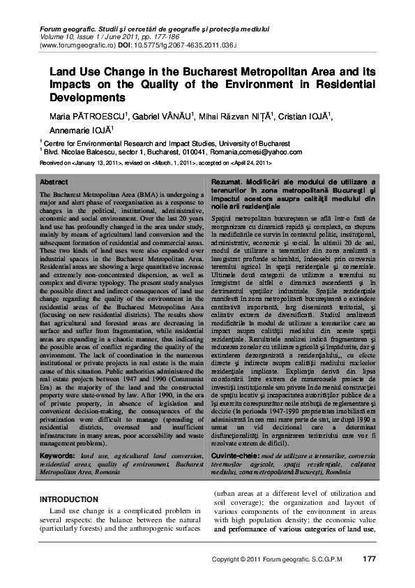 (PDF) Land Use Change in the Bucharest Metropolitan Area and its ...