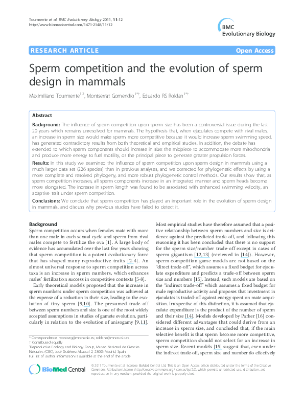 (PDF) Sperm competition and the evolution of sperm design in mammals