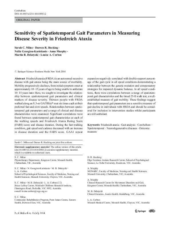 (PDF) Sensitivity of Spatiotemporal Gait Parameters in Measuring ...