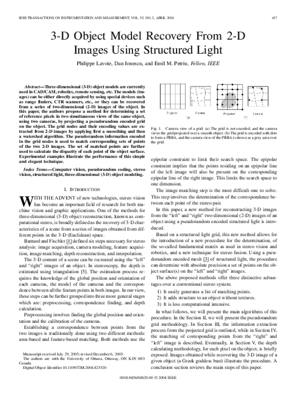 (PDF) 3D object model recovery from 2D images using structured light