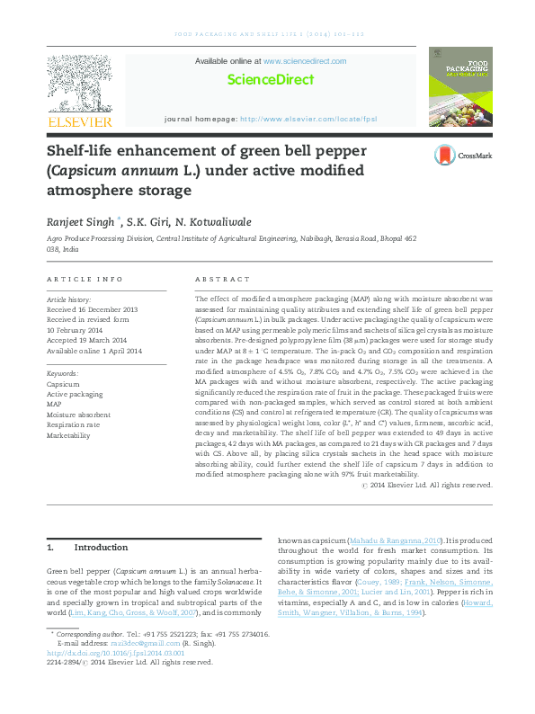 (PDF) Shelflife enhancement of green bell pepper (Capsicum annuum L