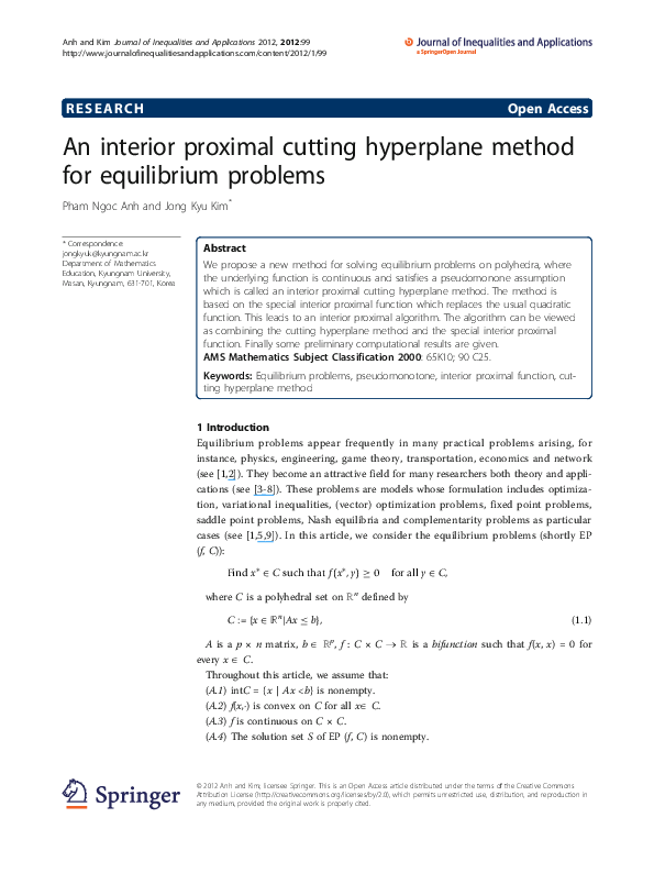 (PDF) An interior proximal cutting hyperplane method for equilibrium ...