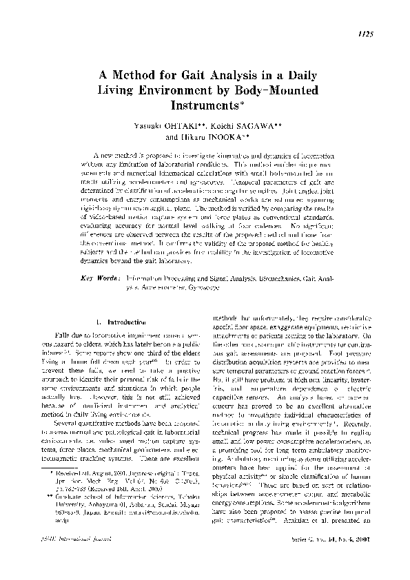 (PDF) A Method for Gait Analysis in a Daily Living Environment by Body ...