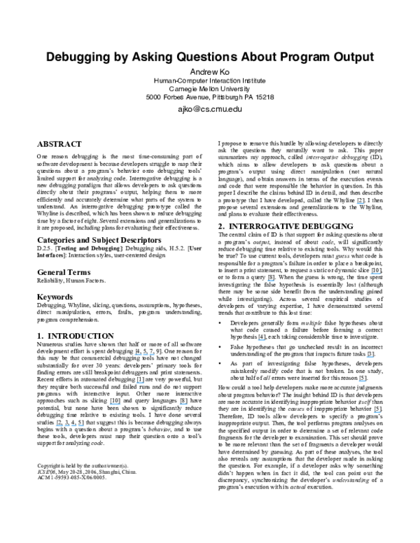 (PDF) Debugging by asking questions about program output