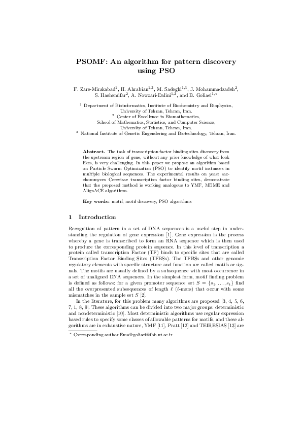 (PDF) PSOMF: An algorithm for pattern discovery using PSO