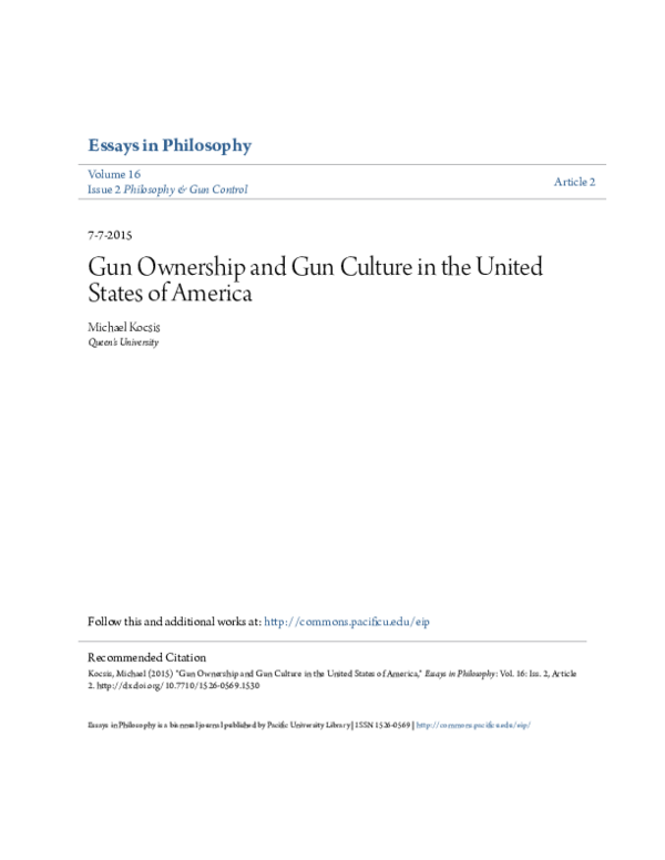 (PDF) Essays in Philosophy Gun Ownership and Gun Culture in the United ...