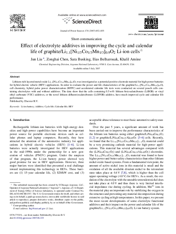 (PDF) Effect of electrolyte additives in improving the cycle and ...