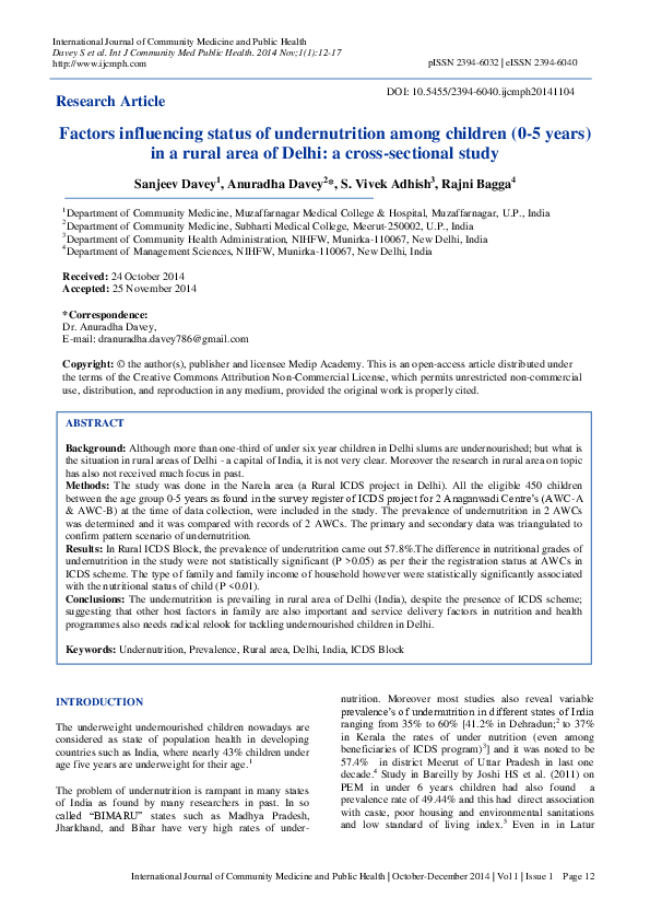 (PDF) Factors influencing status of undernutrition among children (0-5 ...