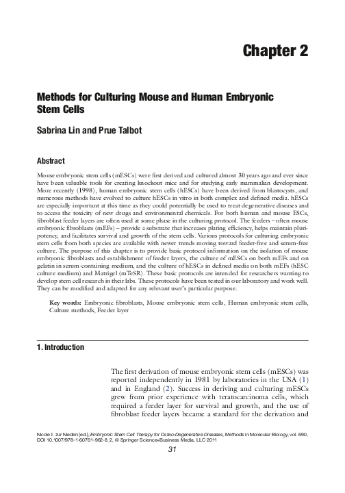 (PDF) Methods for Culturing Mouse and Human Embryonic Stem Cells