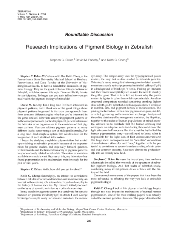 (PDF) Research Implications of Pigment Biology in Zebrafish