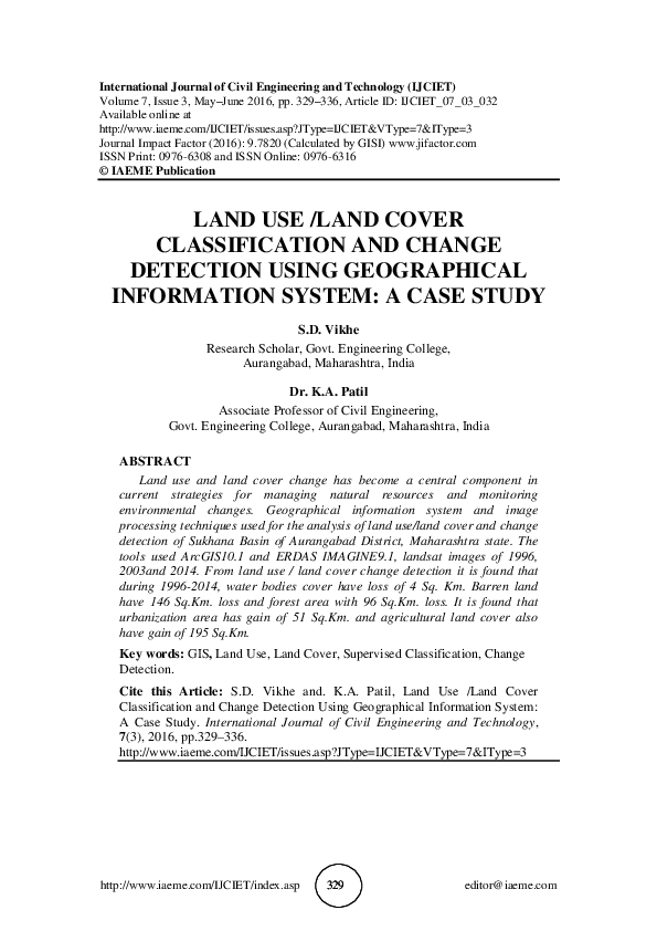 (PDF) LAND USE /LAND COVER CLASSIFICATION AND CHANGE DETECTION USING