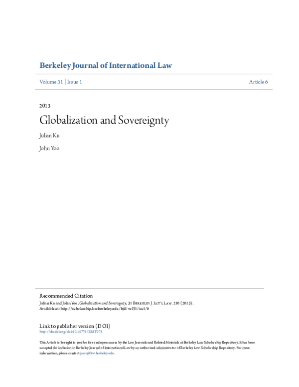 (PDF) Globalization and Sovereignty Recommended Citation