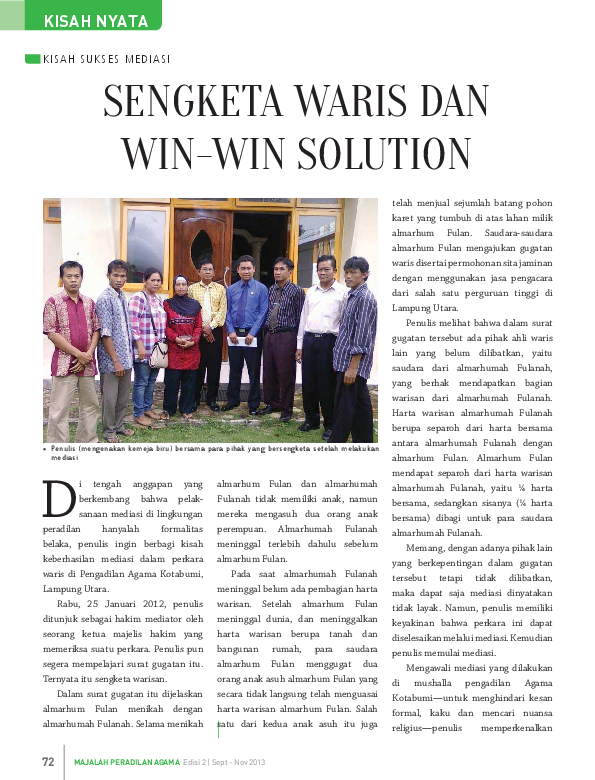 (PDF) Kisah Sukses Mediasi Sengketa Waris di Kotabumi 
