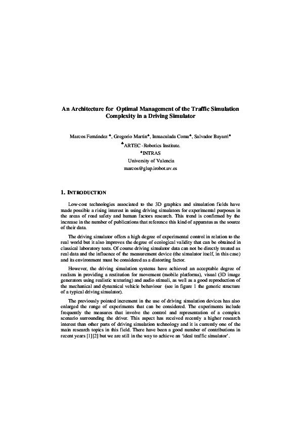 (PDF) An Architecture for Optimal Management of the Traffic Simulation ...