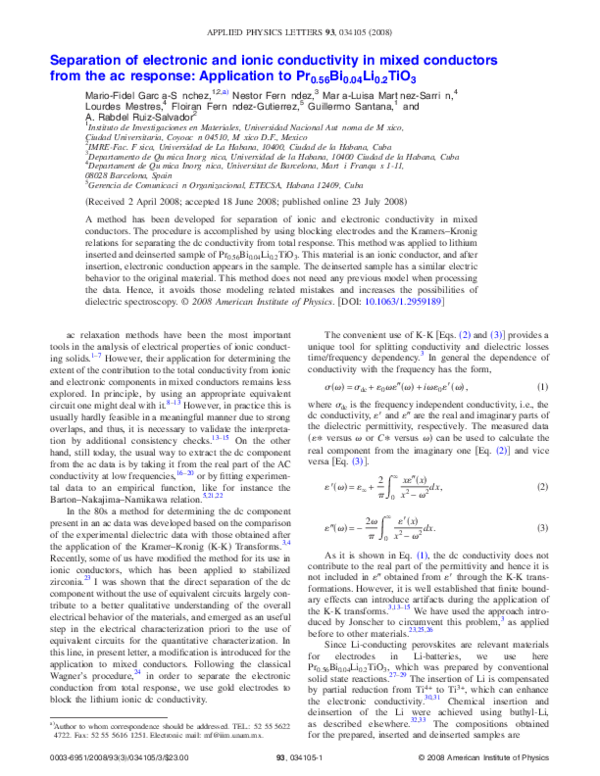 (PDF) Separation of electronic and ionic conductivity in mixed ...