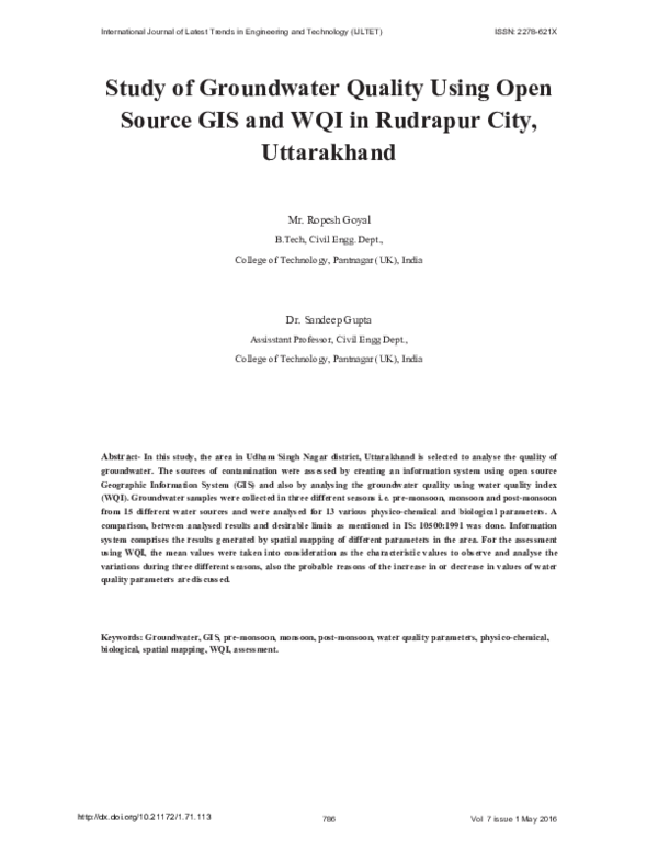 (PDF) Study of Groundwater Quality Using Open Source GIS and WQI in ...