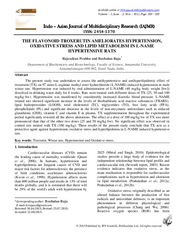 (PDF) THE FLAVONOID TROXERUTIN AMELIORATES HYPERTENSION, OXIDATIVE