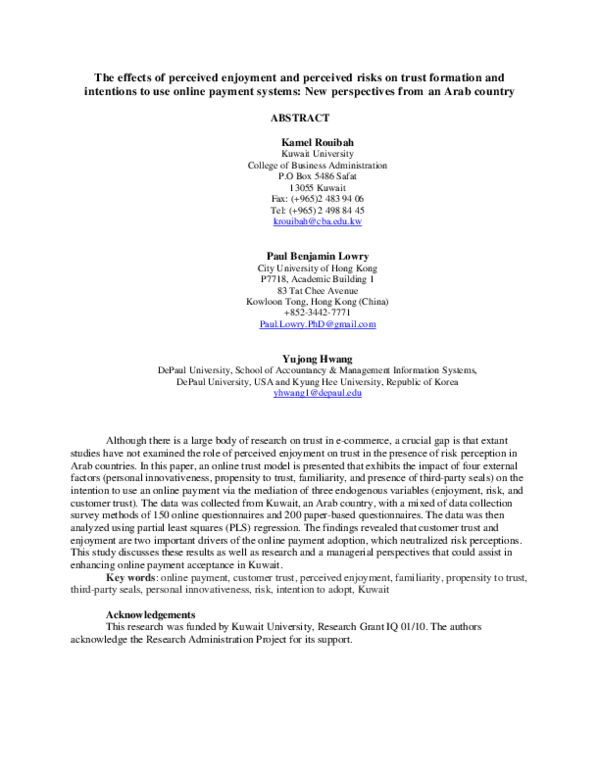 (PDF) The effects of perceived enjoyment and perceived risks on trust ...